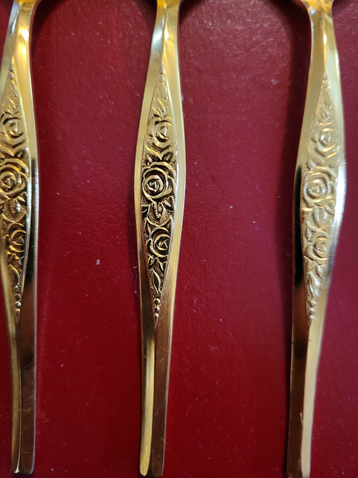 4 PCS GOLD ELECTROPLATE TABLESPOONS ~ MADE IN JAPAN with ROSE PATTERN