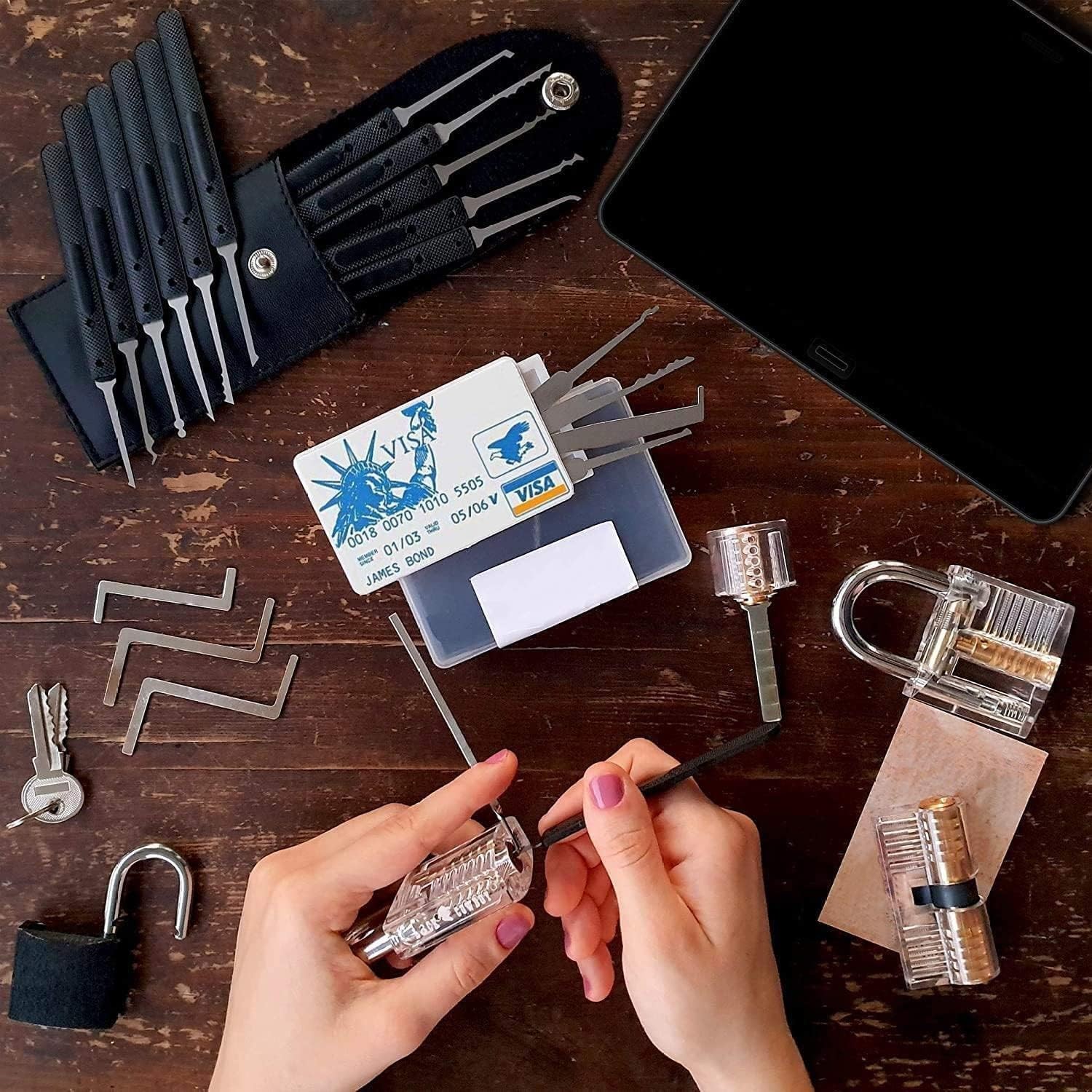 3-Set Transparent Acrylic Practice Padlock Model for Lock Mechanism Training Kit
