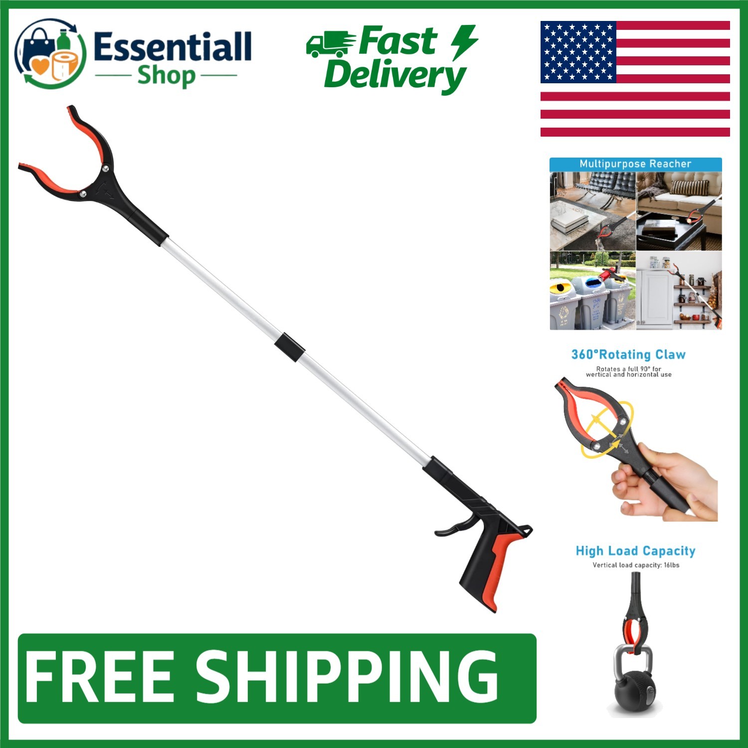 Ergonomic 32" Grabber Tool with Rotating Head - Perfect Litter Picker for All