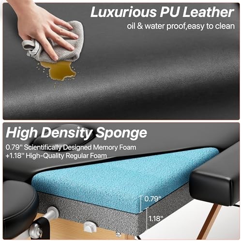 Memory Foam Massage Table Premium Portable Foldable Massage Bed Height Black