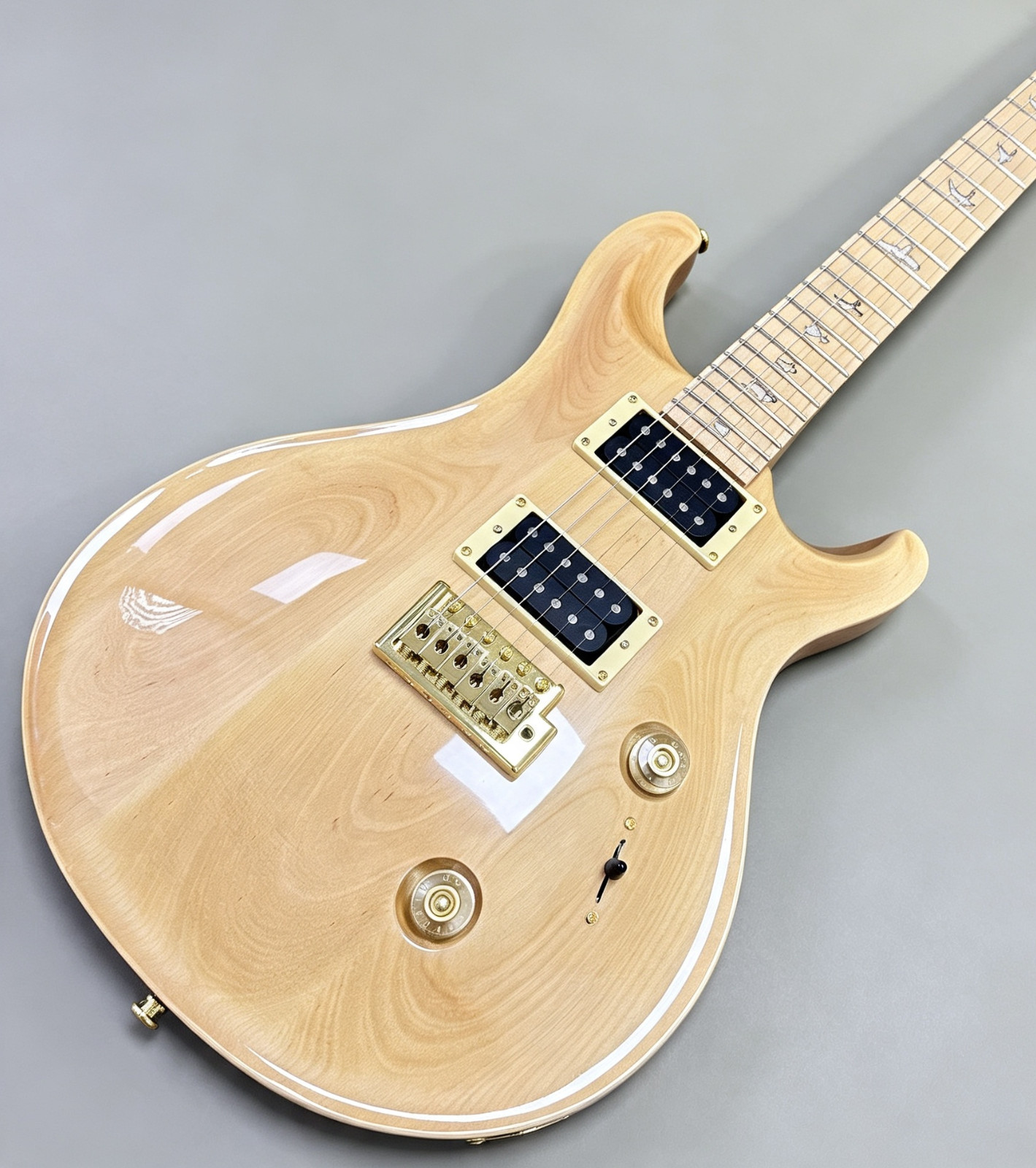 Custom Electric Guitar Natural Solid Maple Body Gold Hardware Bird Inlay
