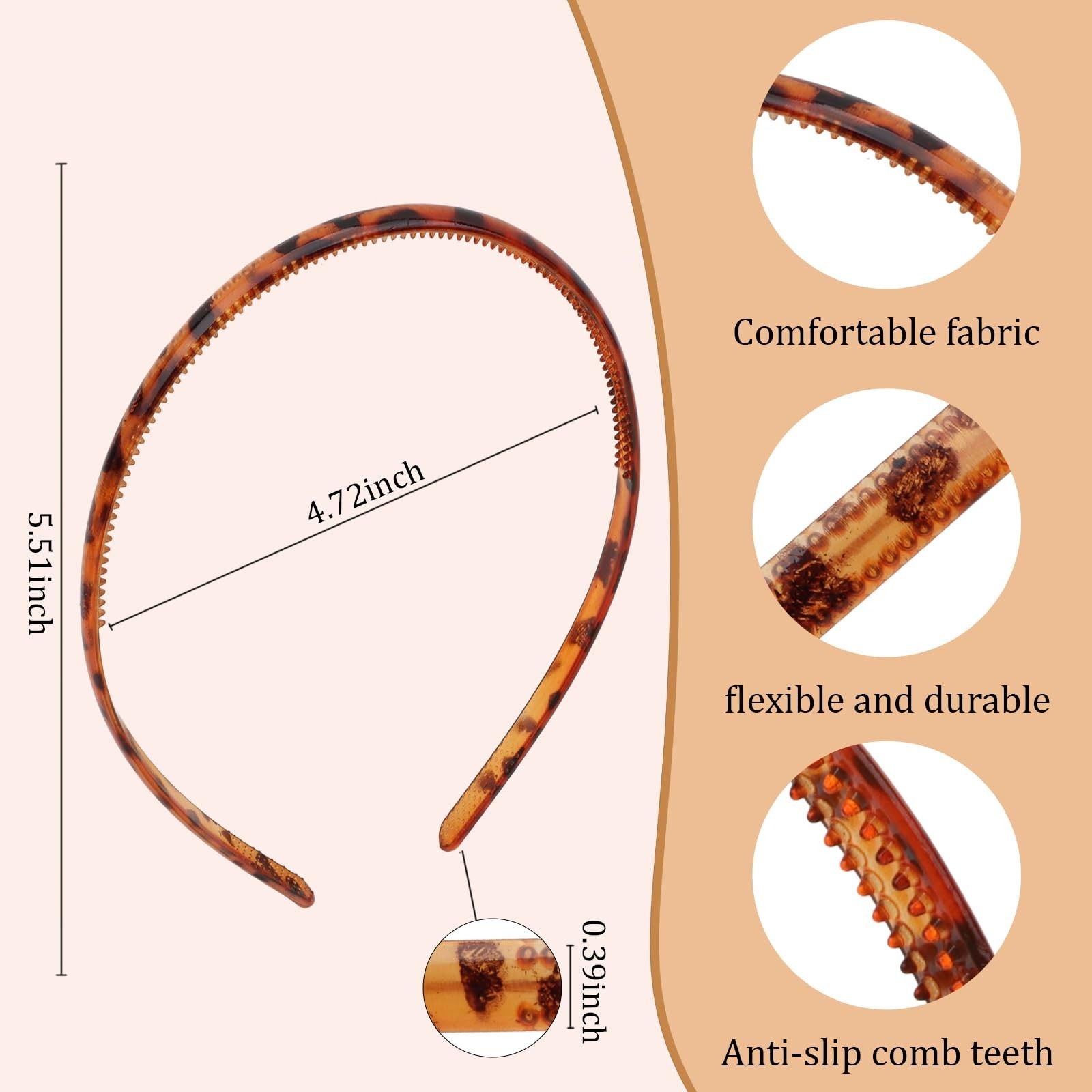 Multi-Color Plastic Thin Skinny Headbands for Women Tortoise Headband Black H...