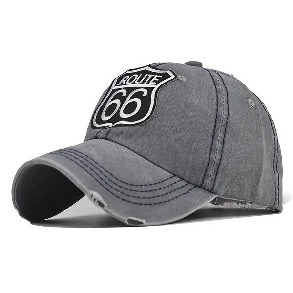 Route 66 Gray Baseball Cap, Washed Retro Cotton, New Style Base Ball Hat