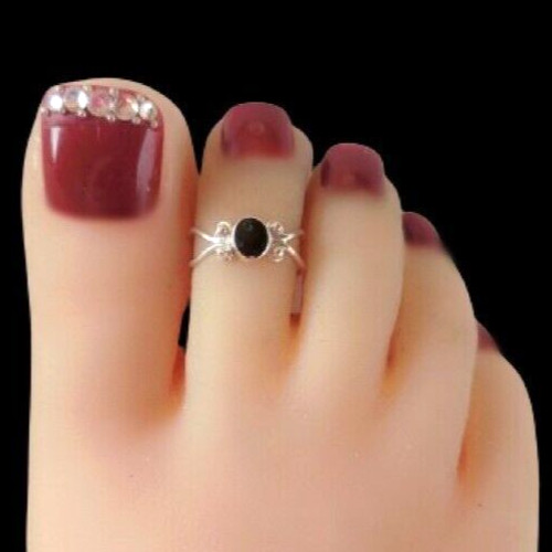 Valentine's Womens Adjustable 925 SS Simulated Black Onyx Toe Ring Foot Jewelry
