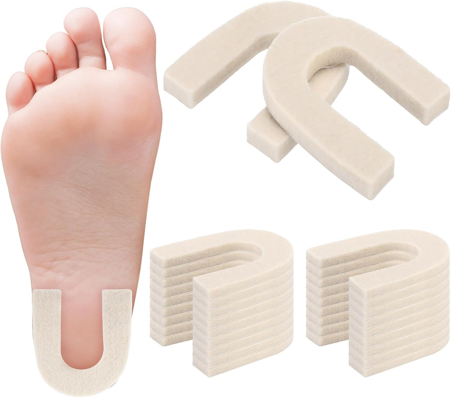 24 Pcs Horseshoe Heel Pads for Feet Shoes Adhesive Wool Felt Cushion Pads for Wo