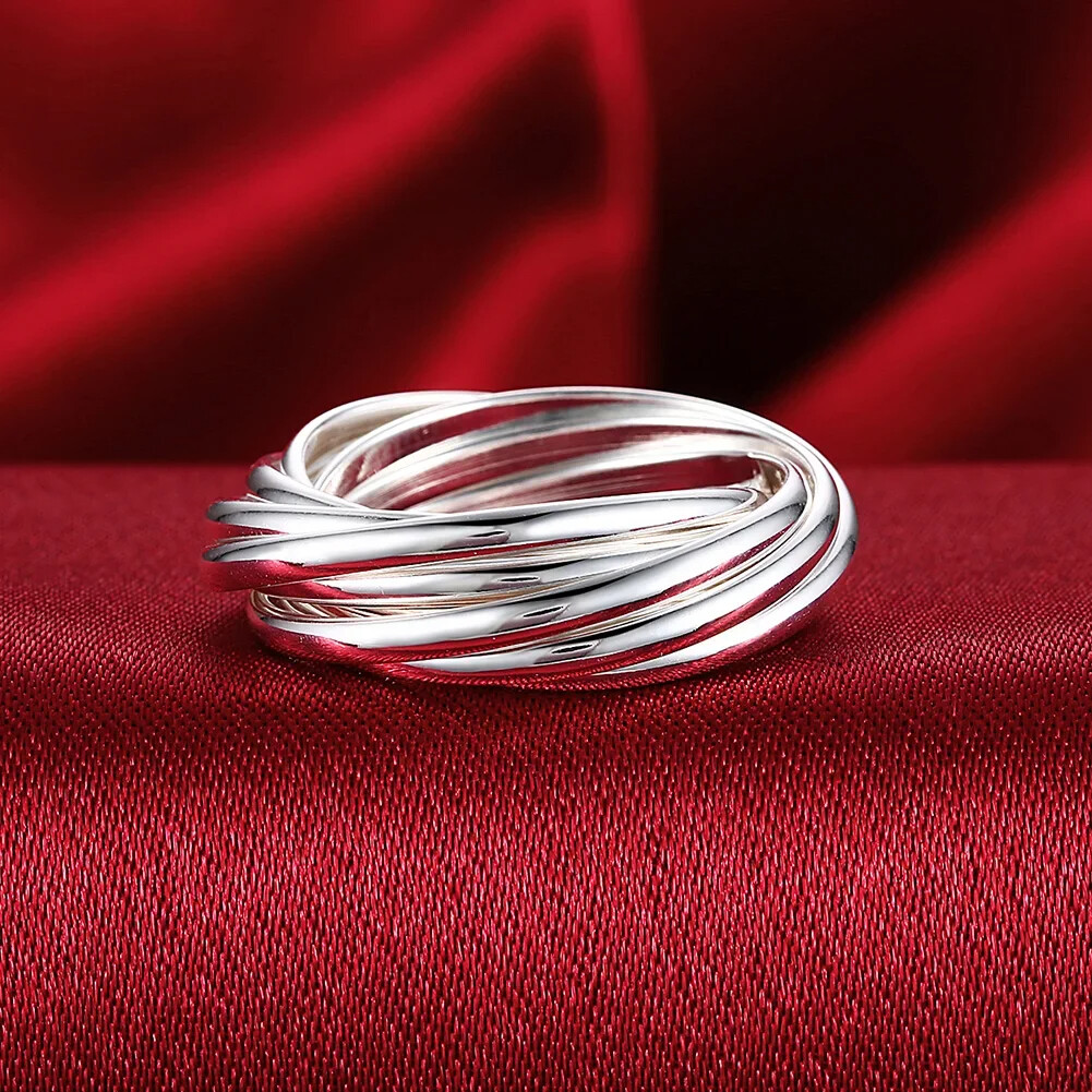 Hot Sale 925 Sterling Silver 5 Glossy Circles Women Ring Fashion Charm Jewelry