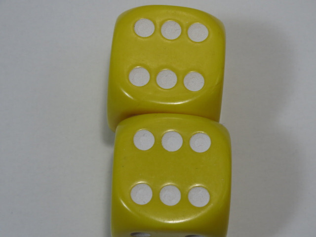 NEW Dice Set of 2 D6 (22mm) - Opaque Yellow w/ white pips