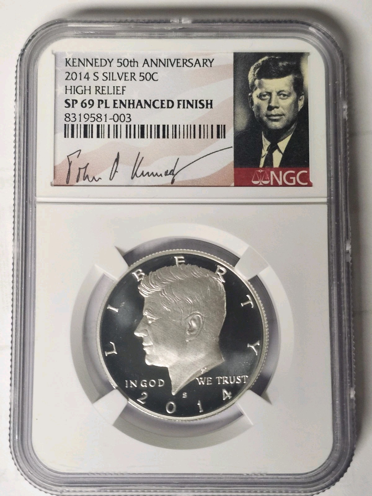 2014-S Kennedy 50th Anniversary High Relief Silver NGC SP69 PL Enhanced Finish