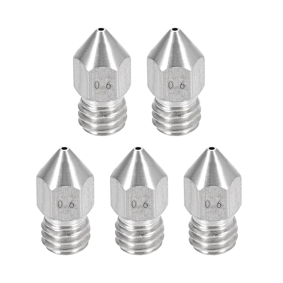 5pcs 3D Printer Nozzle Stainless Steel 0.6mm Fit for MK8 for 1.75mm Filament