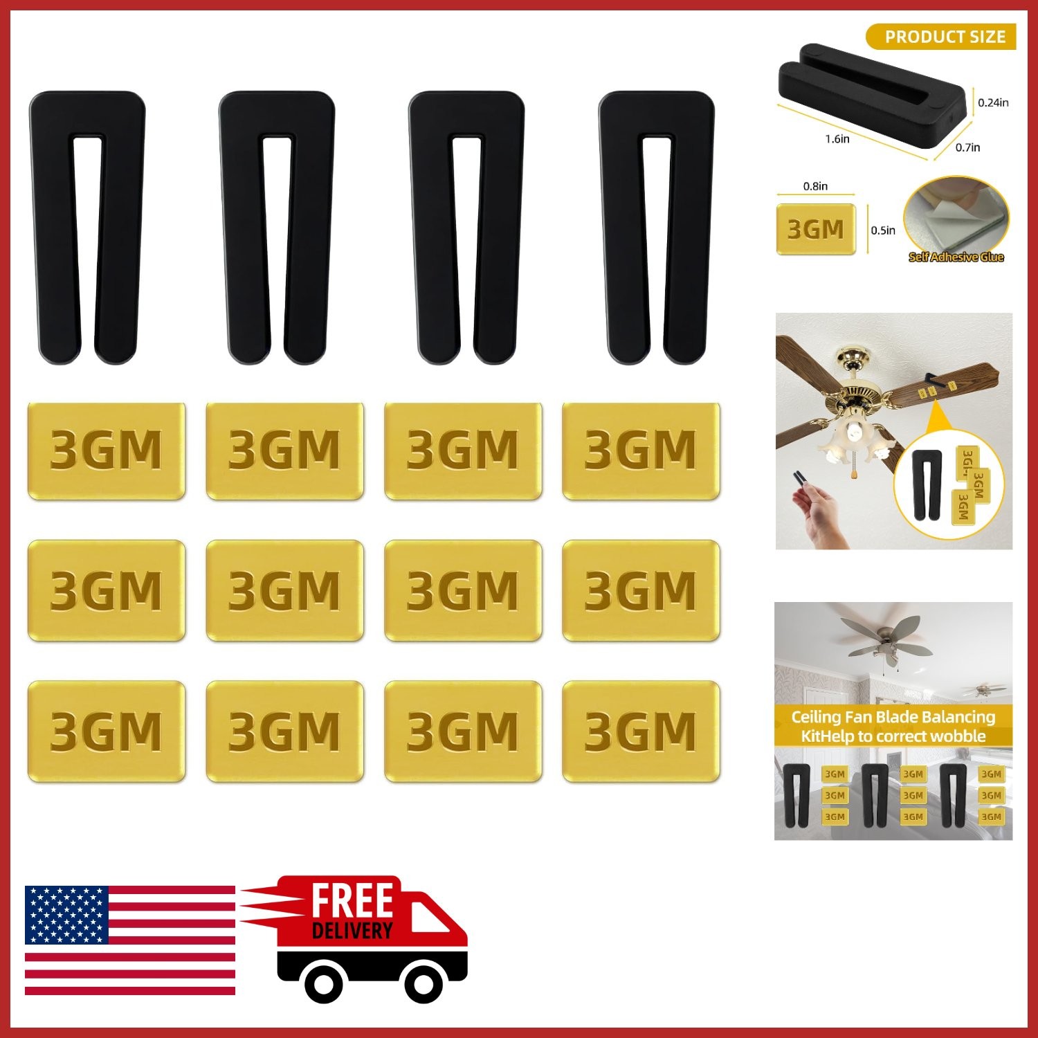 16PCS Ceiling Fan Balancing Kit for Wobble Noise Reduction with Weights