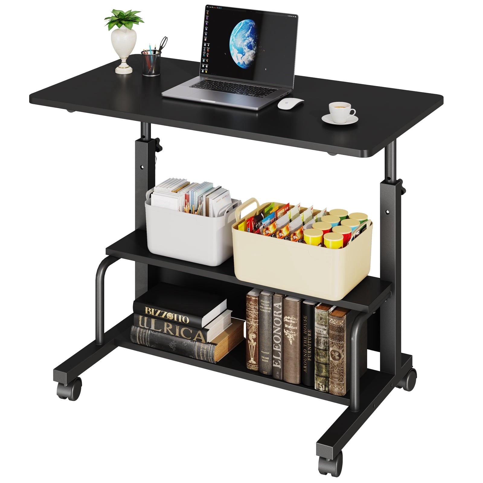 Height Adjustable Desk Standing Desk Small Desk for Small Spaces, Mobile Rolling