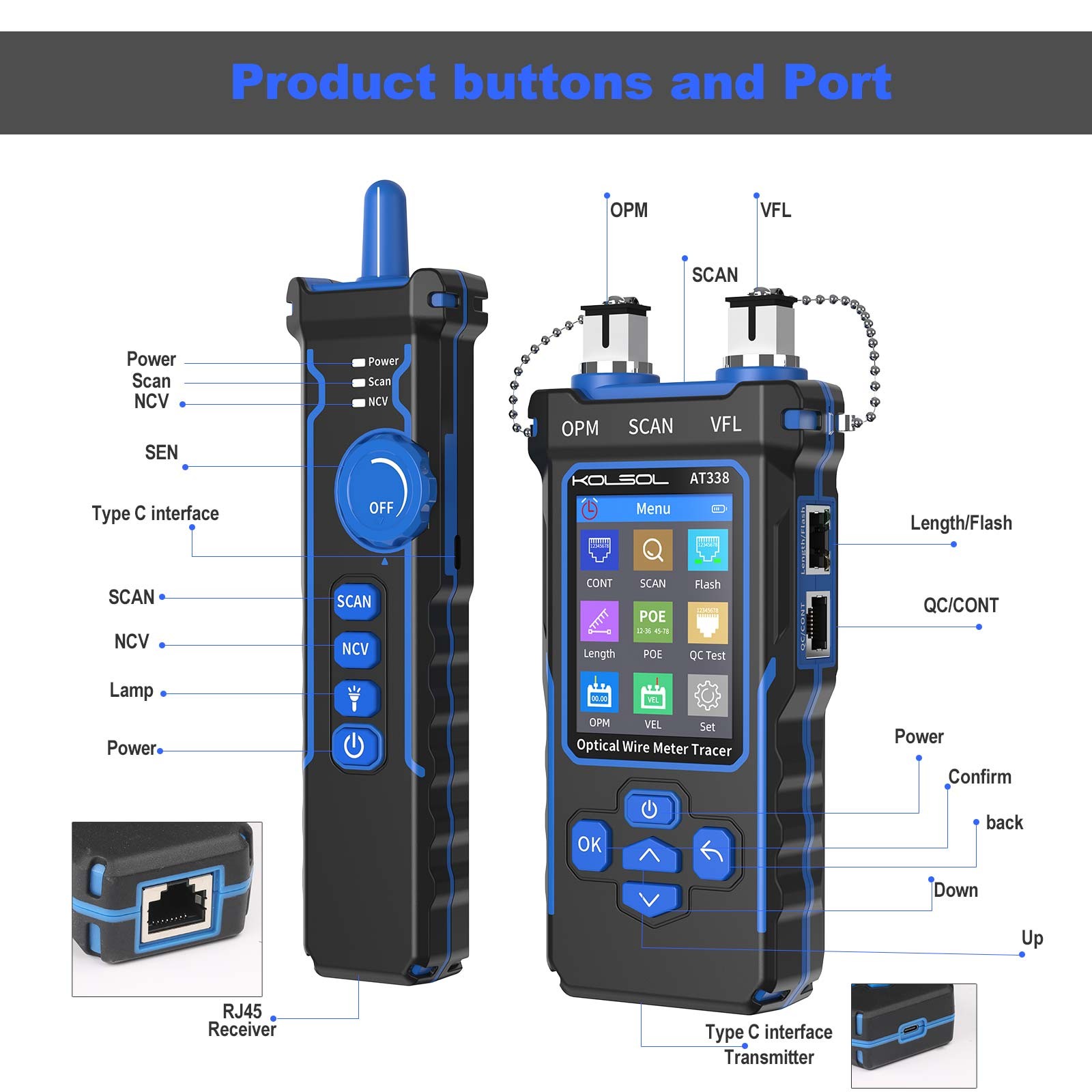 KOLSOL AT338 Network Cable Tester LAN Optical Wire Meter Power Meter Tester
