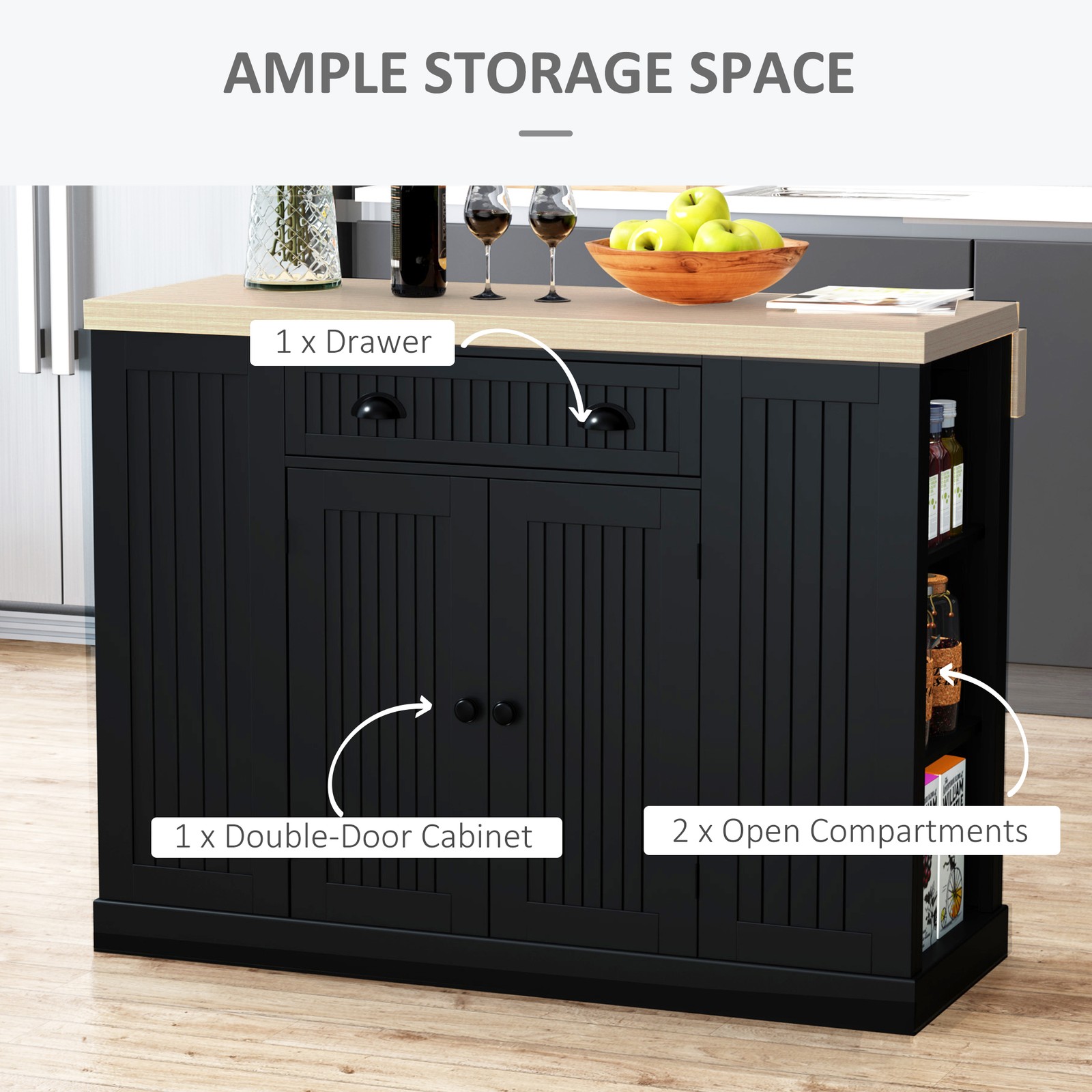 47" Fluted-Style Kitchen Island