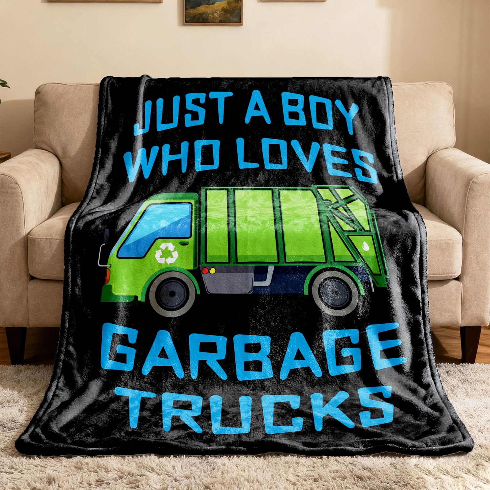 Jojizaio Boy Who Loves Garbage Truck Blanket for Boys Men Trash Truck Blanket...