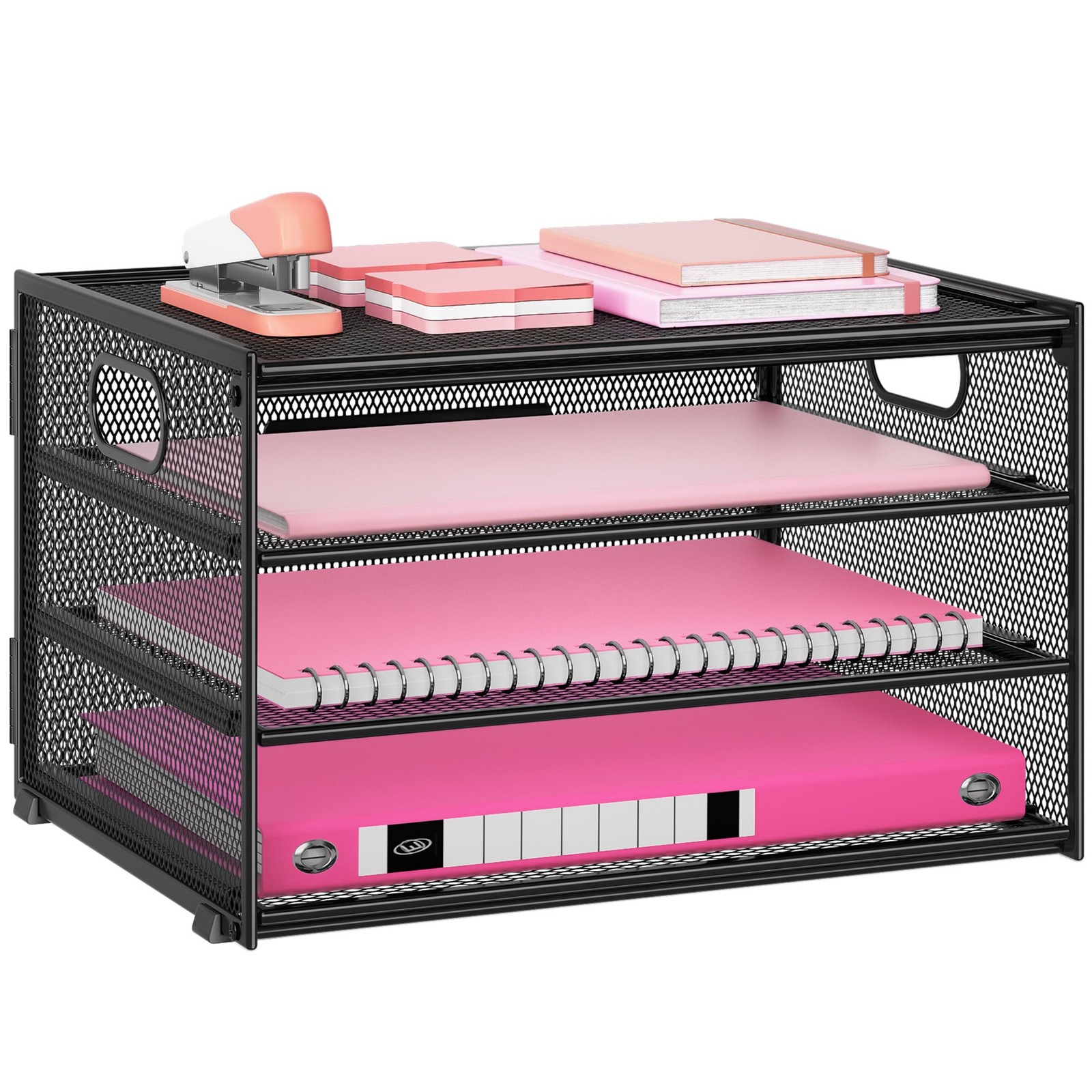Lavatino 3-Tier Letter Tray 12.6" x 9.1" x 7.6", 4-tier With Handle - Black