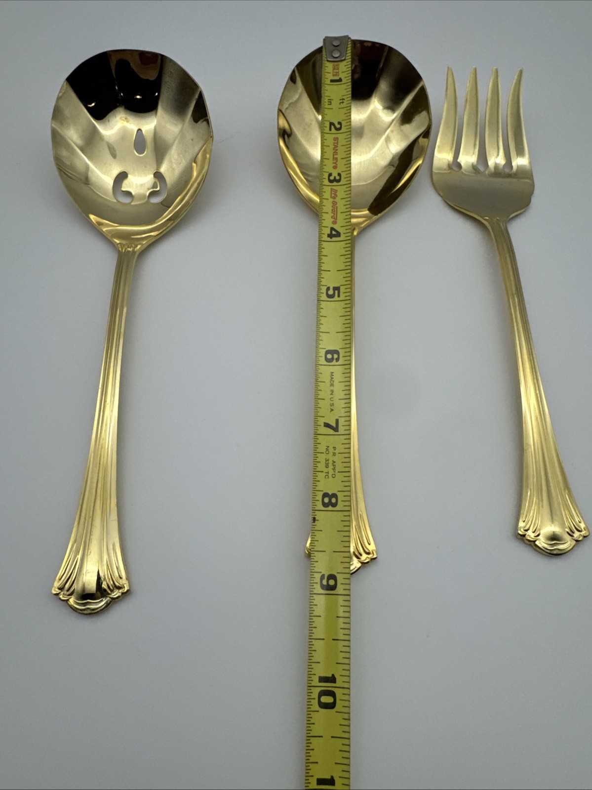 3 Excel St Joan Gold Electroplate Solid & Pierced Casserole Spoon & Fork
