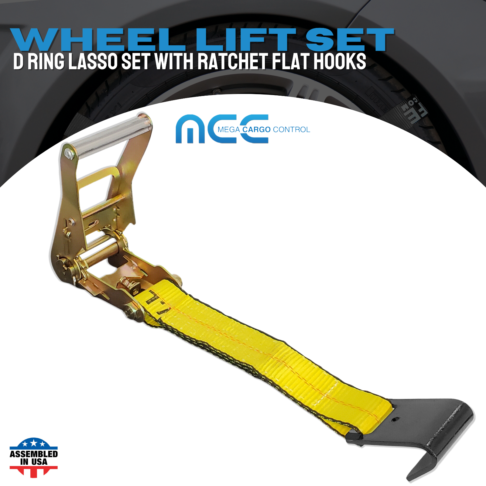 USA 4 Pack 2" x 10' Car Tie Down with Flat Hook Auto Hauler Ratchet Strap Kit