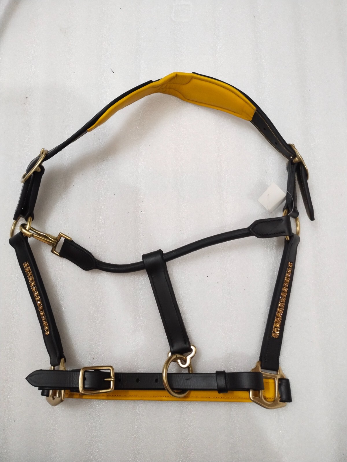 Golden Crystal & Yellow Padding For Leather Horse Halter ,Brass Fitting