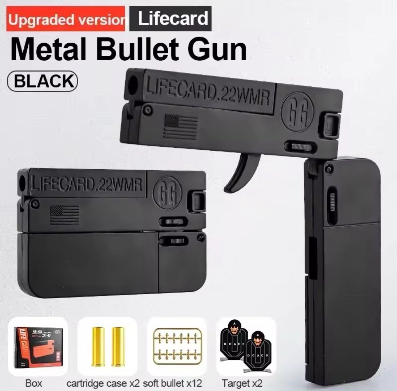 Metal Folding Toy Blaster Soft Foam Dart Launcher Lifecard Style Black