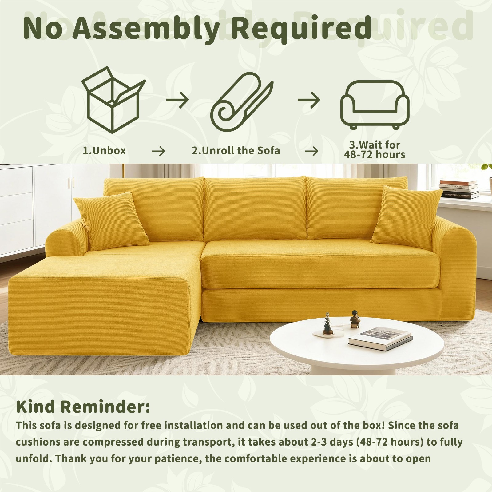 L-Shaped Corduroy Sectional Sofa Modern Modular Corner Couch with Chaise Lounge