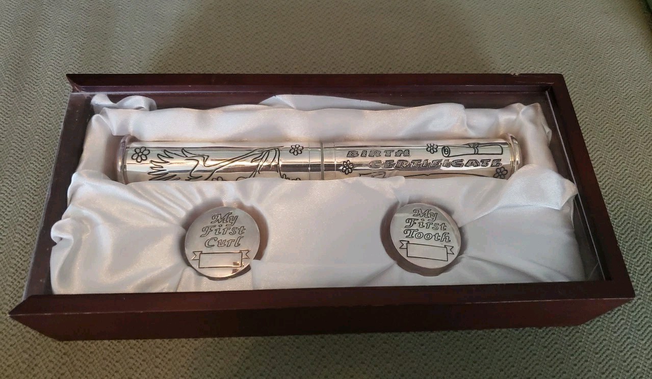 Stephan Baby Silver Plated Keepsakes Satin Lined Rosewood Box Plastic Lid