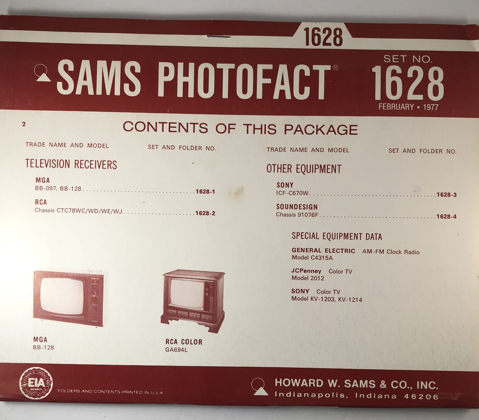 SAMS PHOTOFACT FOLDER SET NO. 1628, 1977, SCHEMATICS & SERVICE MANUALS
