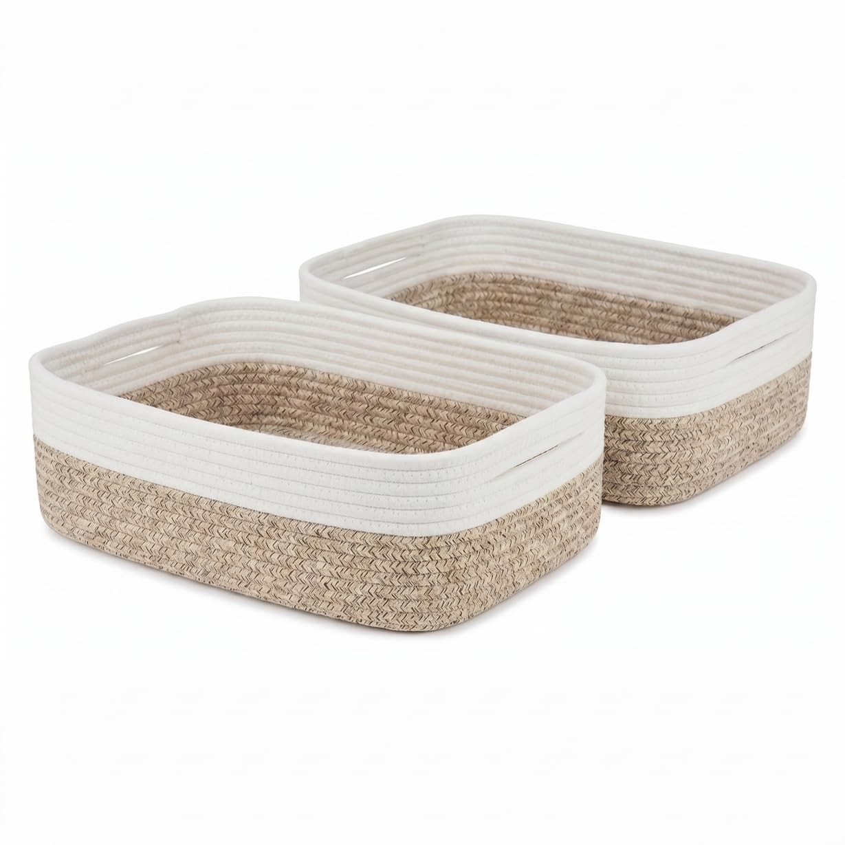 Large Shallow Basket, Storage Baskets for Organizing 2 Pack, 15"x11"x5.1", Ro