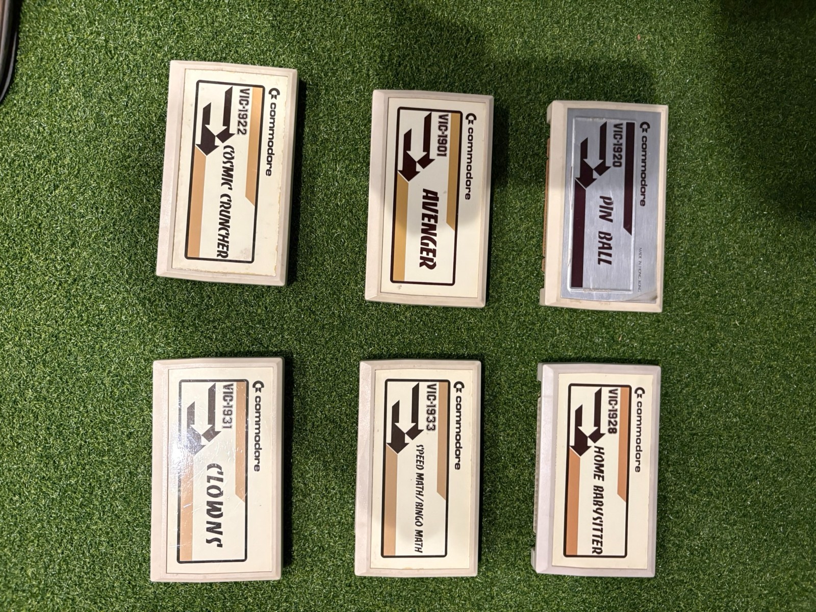 Commodore VIC-20 Lot: Avenger, Cosmic Cruncher, Clowns, Pinball, Speed Math +1