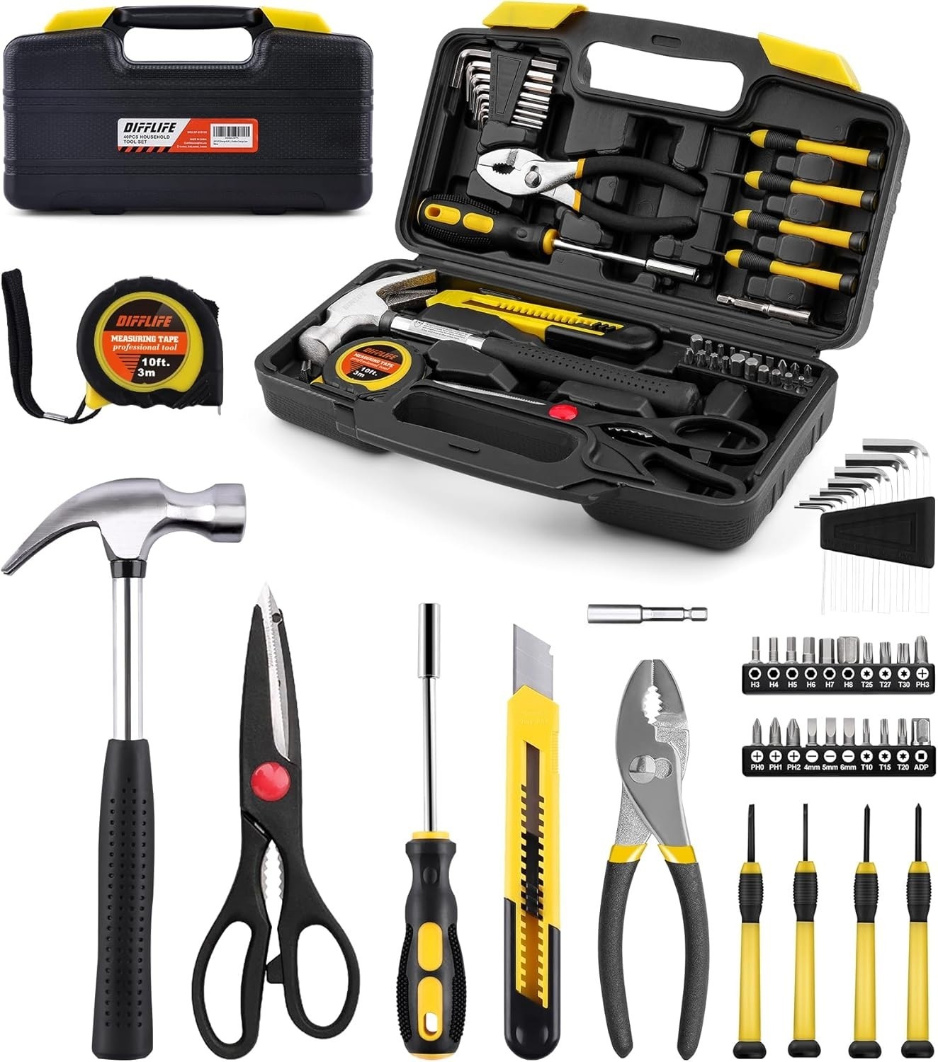 40 Piece Household Hand Tool Set With Plastic Toolbox Storage Case For Home
