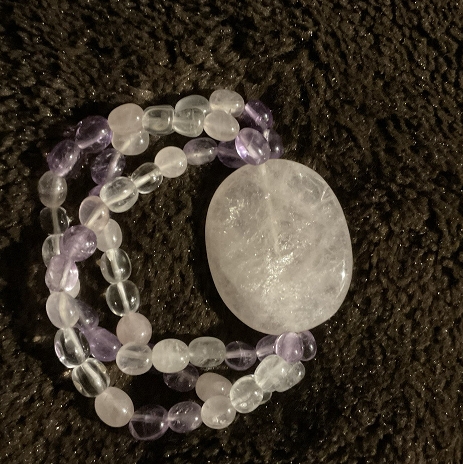 Polished Light Pink and Purple Quartz Bracelet-Handmade