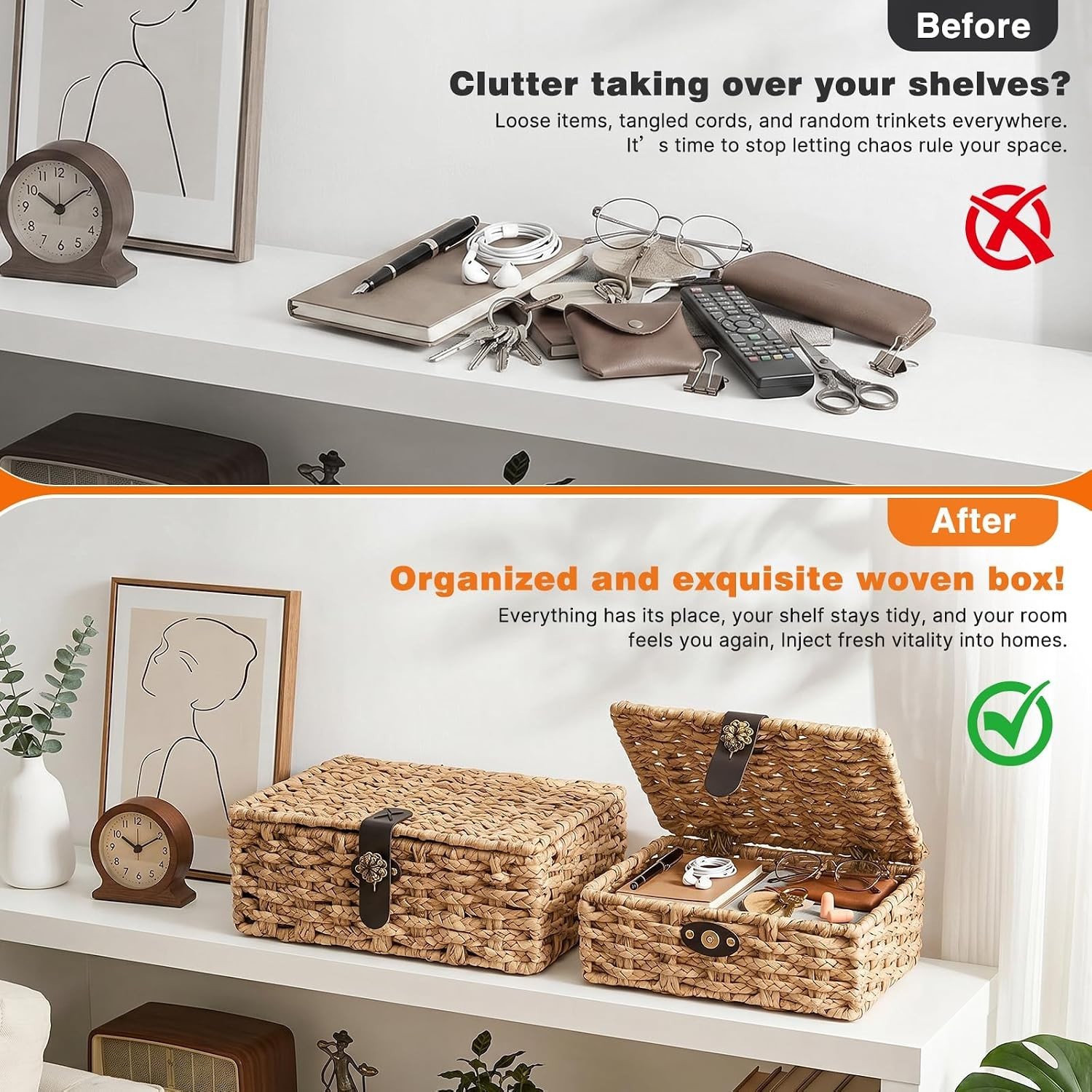 Versatile Handwoven Wicker Boxes with Magnetic Closures, Perfect for Home Decor