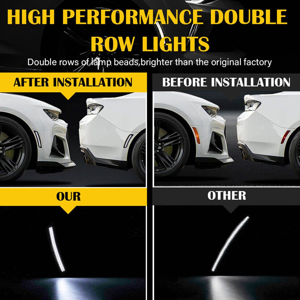 4X Dynamic White LED Side Marker Light Front Rear Set for Chevy Camaro 2016-2023