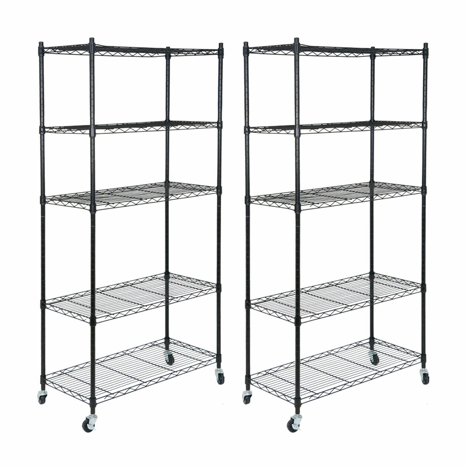2X 5 Layer Unit Wire Rack Storage Shelf Black Holder Kitchen Display w/ 4 Wheels