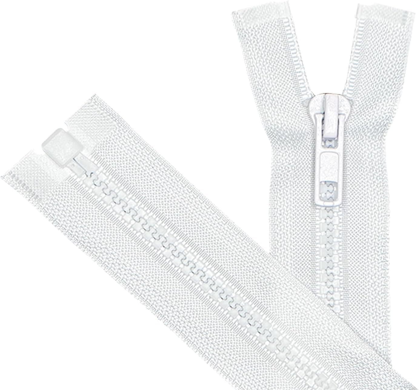 2PCS #5 11 Inch White Separating Jacket Zippers for Sewing Coats Molded Plast...
