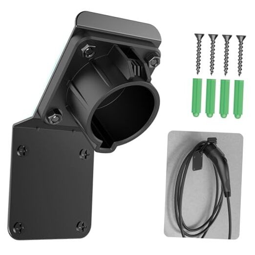 EV Charger Holder for SAE J1772 - Heavy Duty Wall Mount Bracket with Cable