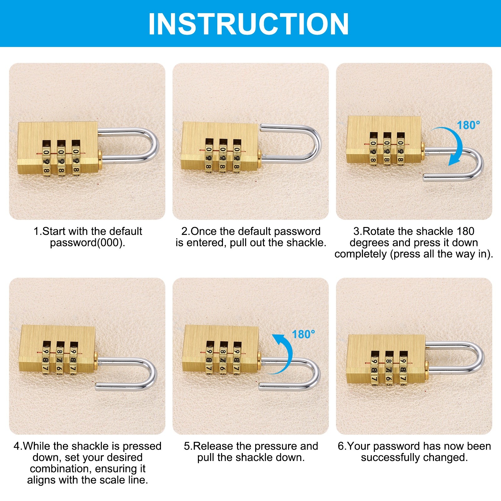 Brass Combination Lock 2.36", 4 Digit Resettable Combination Padlock Yellow