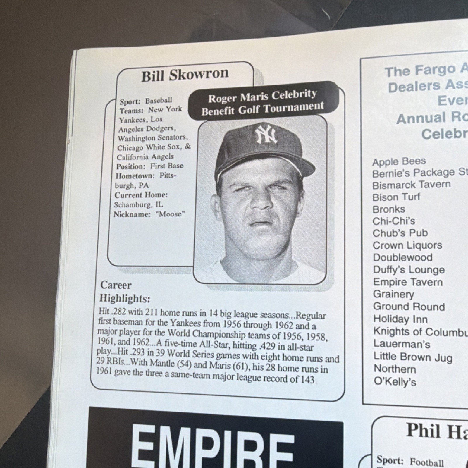 Roger Maris 1995 Celebrity Benefit Golf Tournament Autographed Program