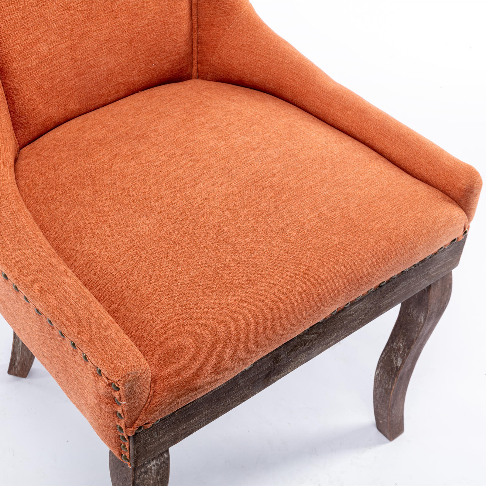 Set of 2 Fabric Dining Room Chairs Kitchen W/Bronze nail head Wooden Legs Orange