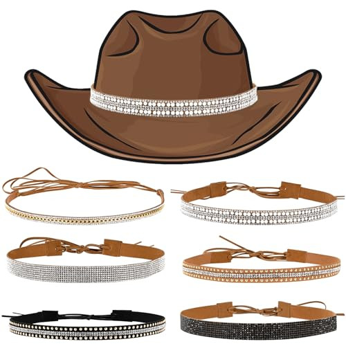 6 Pcs Rhinestone Hat Band Bling Cowboy Hat Bands for Women Western Style