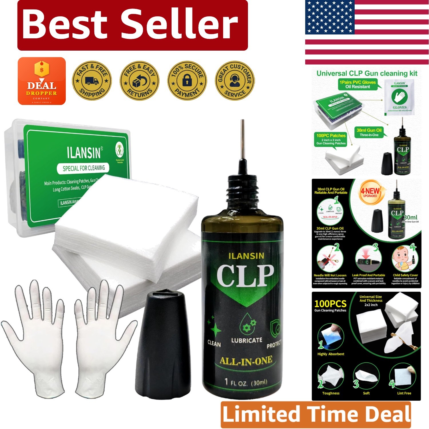 Multi-Purpose Gun Lubrication Spray & Needle with Cleaning Patches & Gloves
