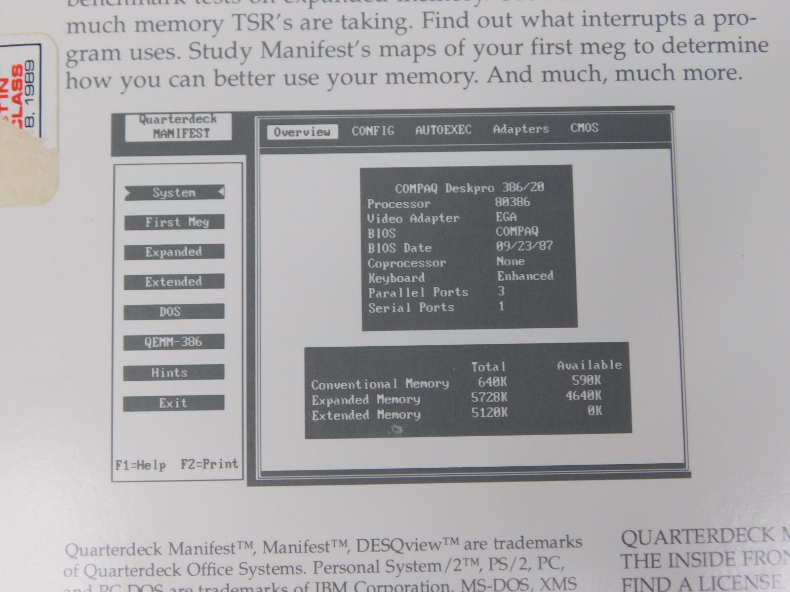 1990 Quarterdeck Manifest Version 1.0 3.5" Floppy Disk Software