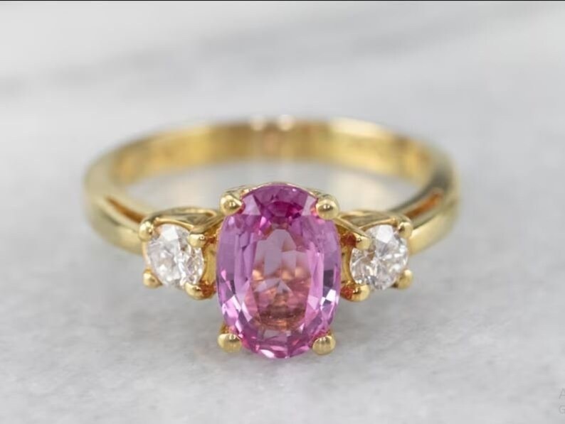 2.90 Ct Oval Cut Pink Sapphire Lab-Created Engagement Ring 14K Yellow Gold FN