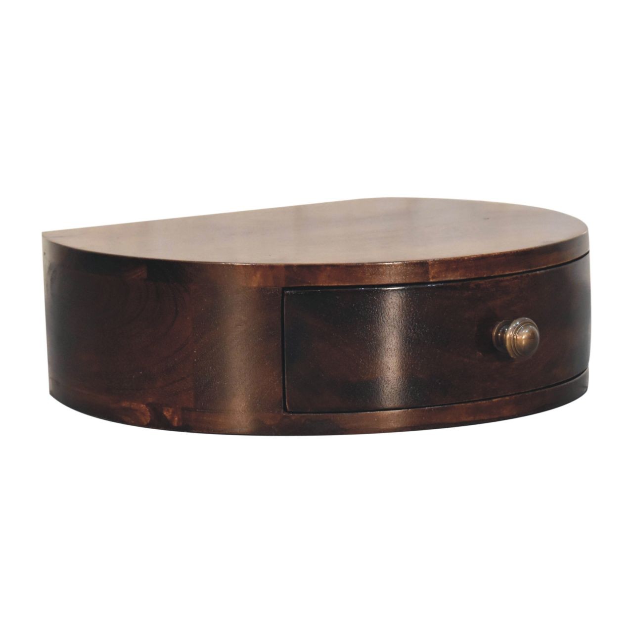 Solid Wood California Walnut Wall-Mounted Rounded Bedside, 1-Drawer, Brown