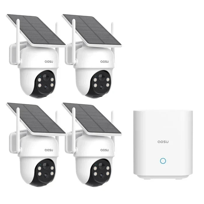 aosu 4-Cam Outdoor Wireless Security Camera System, Solar, 2K PTZ