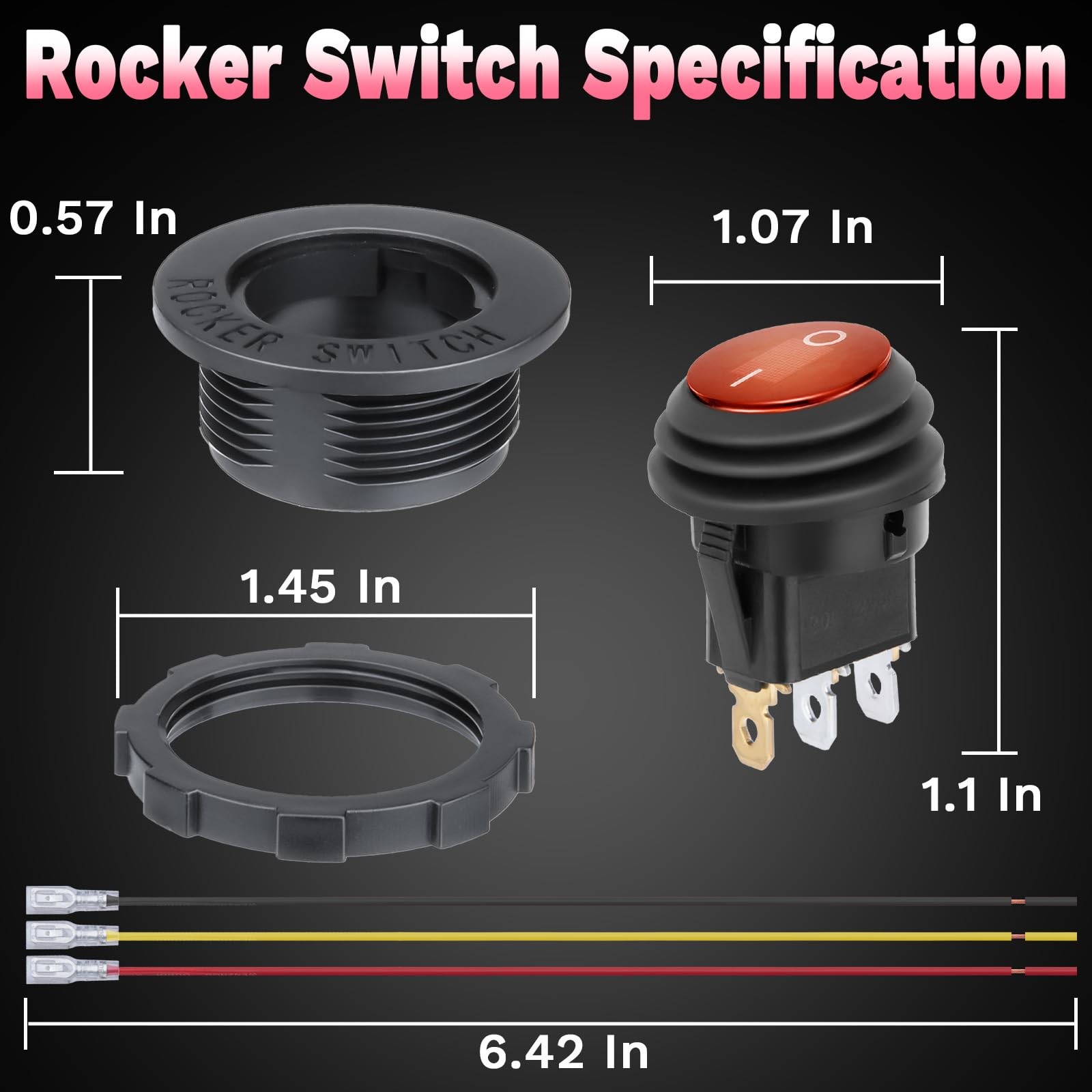 Round Rocker Switch, Toggle Switch 12V, Waterproof Lighted LED On/Off Red-1