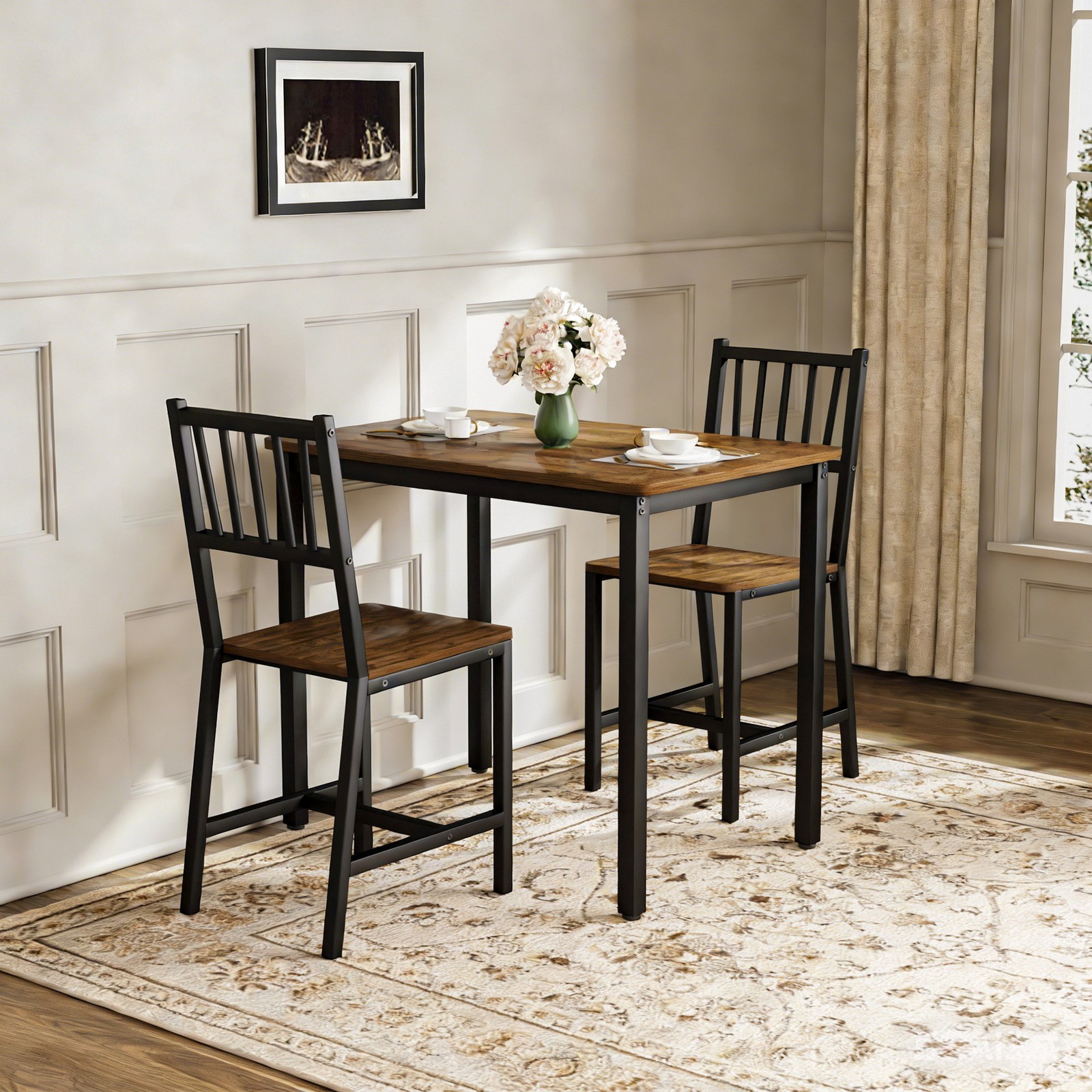 Compact Kitchen Breakfast Bar Dining Table & 2 Highback Chairs Set of 3 Small