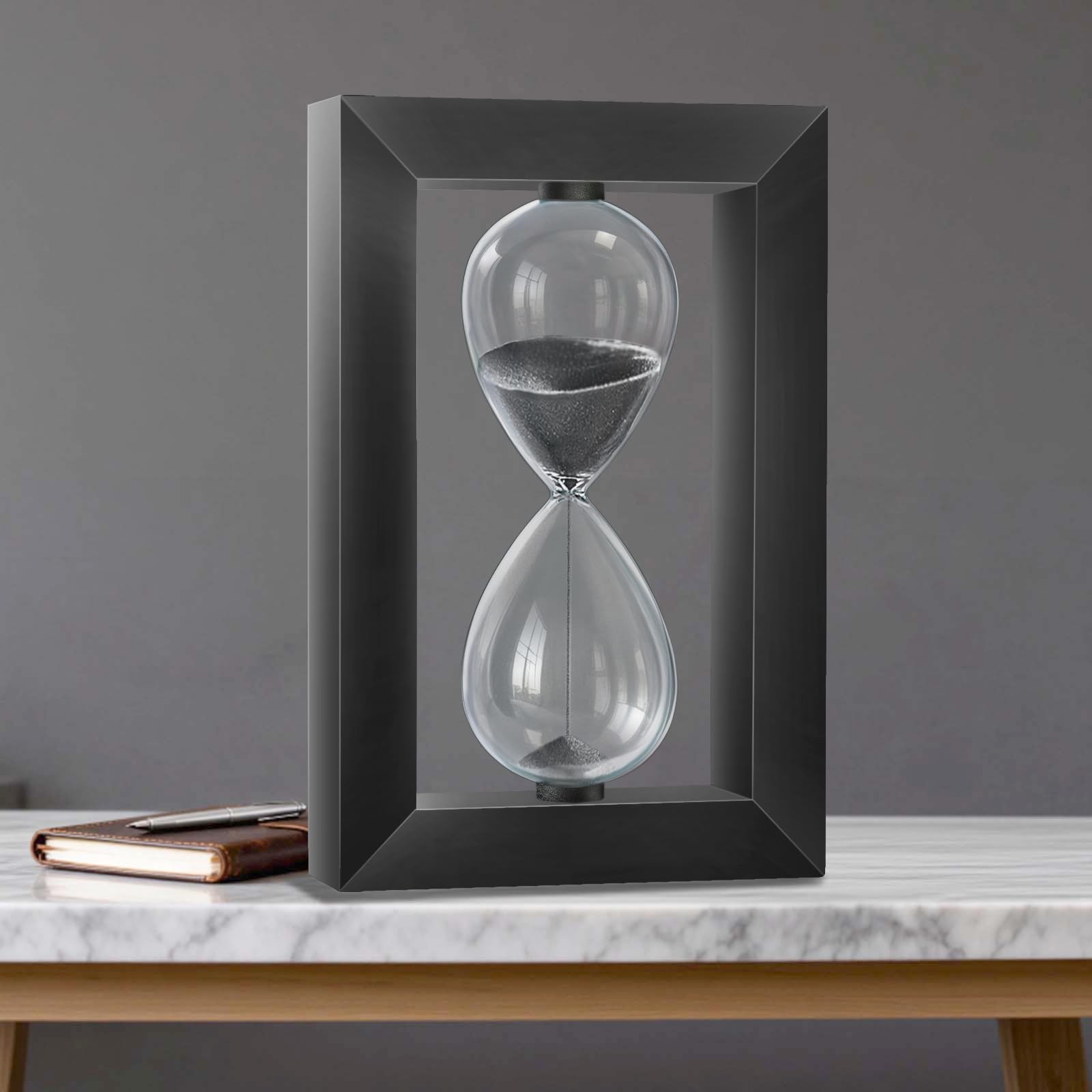 20 Minute Sand Hourglass Timer, Modern Black Wood Sand Clock, Decorative Desk...