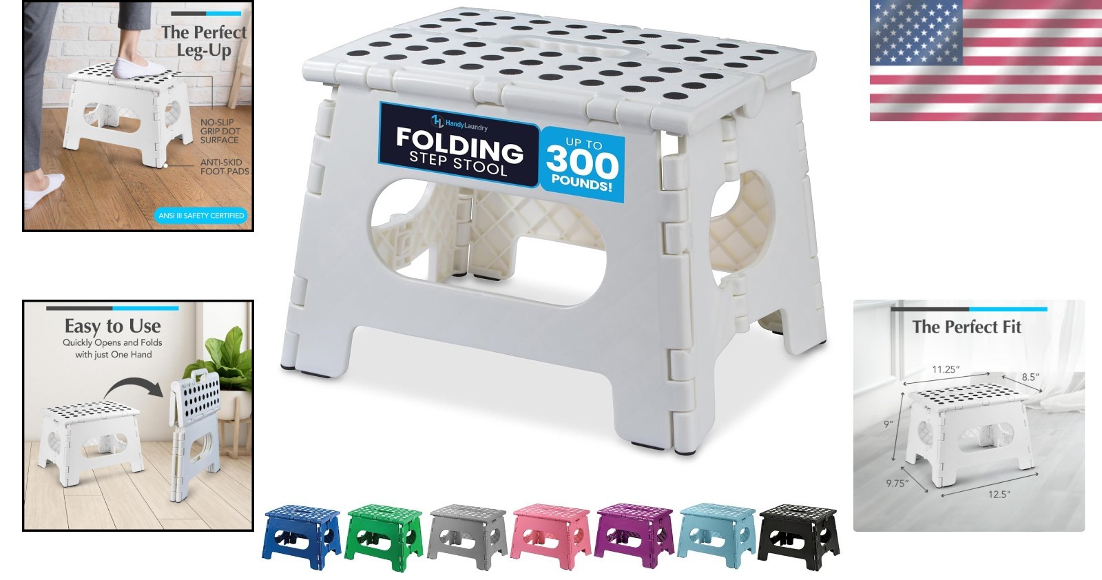 Versatile Lightweight Step Stool - 9-Inch Folding Stool for Kitchen & Bathroom