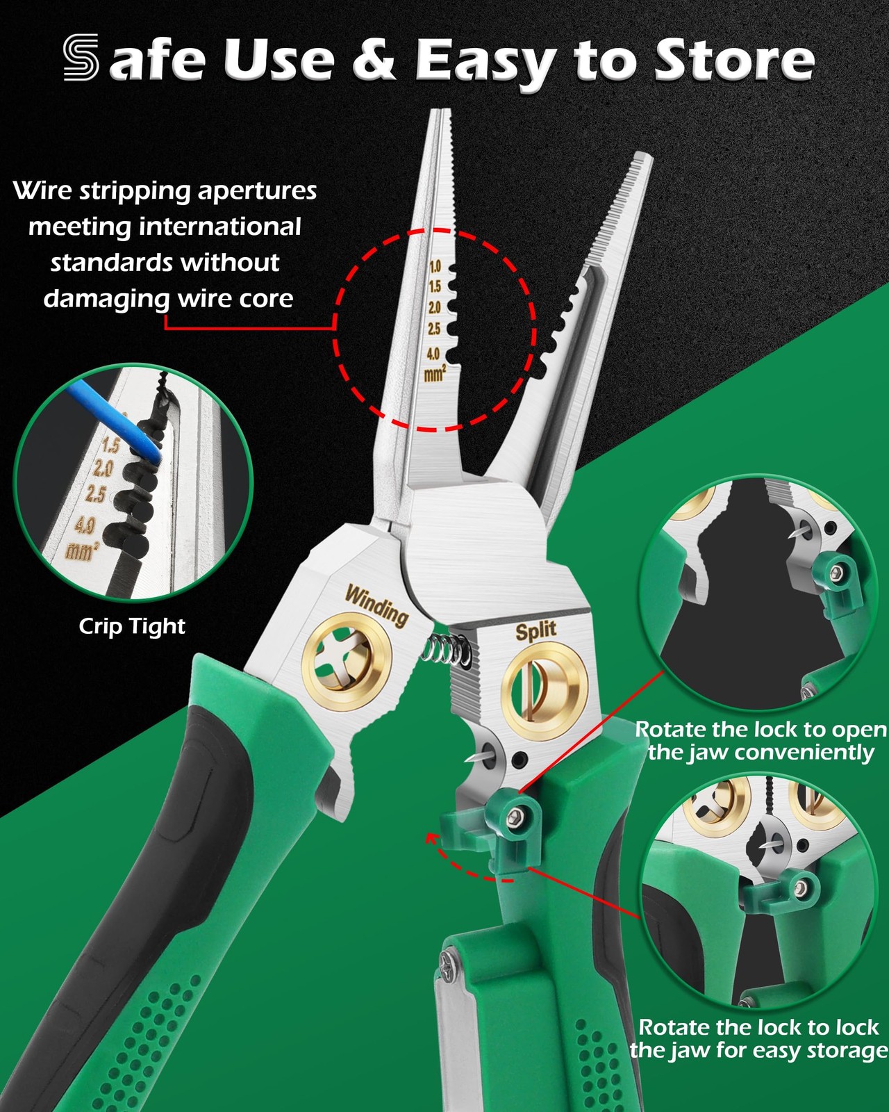 8-in-1 Wire Stripper Voltage Tester Electrical Cable Stripping Plier Green
