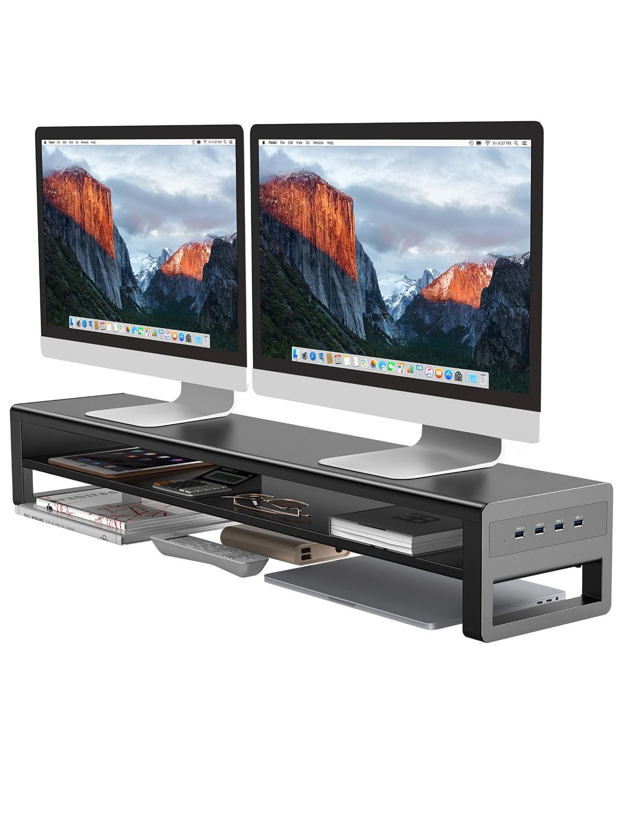 2 Tiers Dual Monitor Stand with 4 USB 3.0 Hub Ports, Double Monitor Riser, Me...
